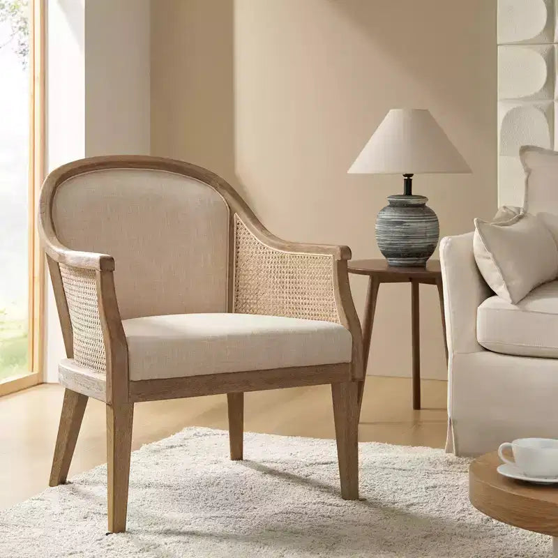 Çiftlik Evi Tarzı Rattan Masif Ahşap Koltuk, Doğal Örgü Vurgulu Sandalye