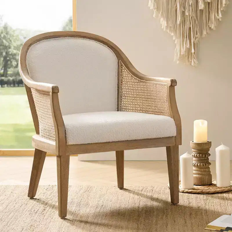 Landhausstil Rattan Massivholz Sessel, natürlicher gewebter Akzentstuhl