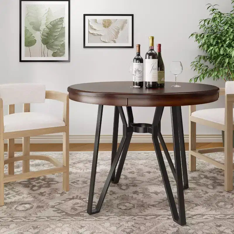 46,85" Yuvarlak Tezgah Yüksekliğinde 4 Kişilik Yemek Masası, Modern Saç Tel Bacaklar