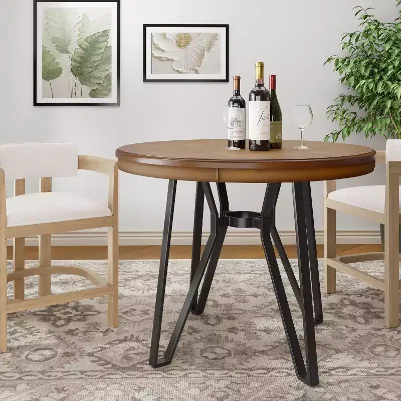 46,85" Yuvarlak Tezgah Yüksekliğinde 4 Kişilik Yemek Masası, Modern Saç Tel Bacaklar