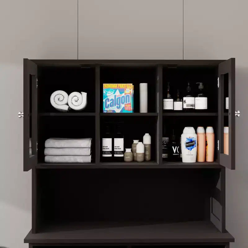 59,7" Schwarzer freistehender Kipp-Linen-Schrank mit verstellbaren Regalen, 32,7"W