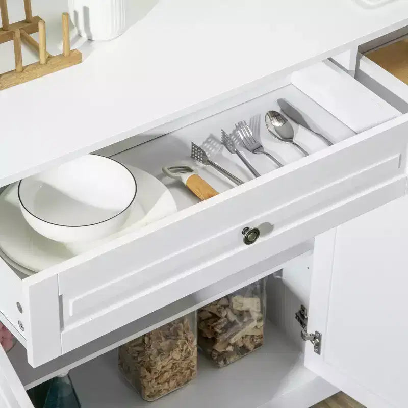 2 Çekmeceli ve Ayarlanabilir Raflı Beyaz Yanboard Büfe Dolabı, 45" Depolama