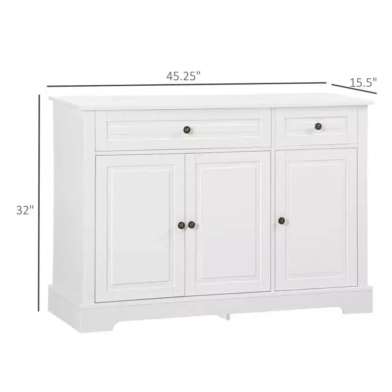 2 Çekmeceli ve Ayarlanabilir Raflı Beyaz Yanboard Büfe Dolabı, 45" Depolama