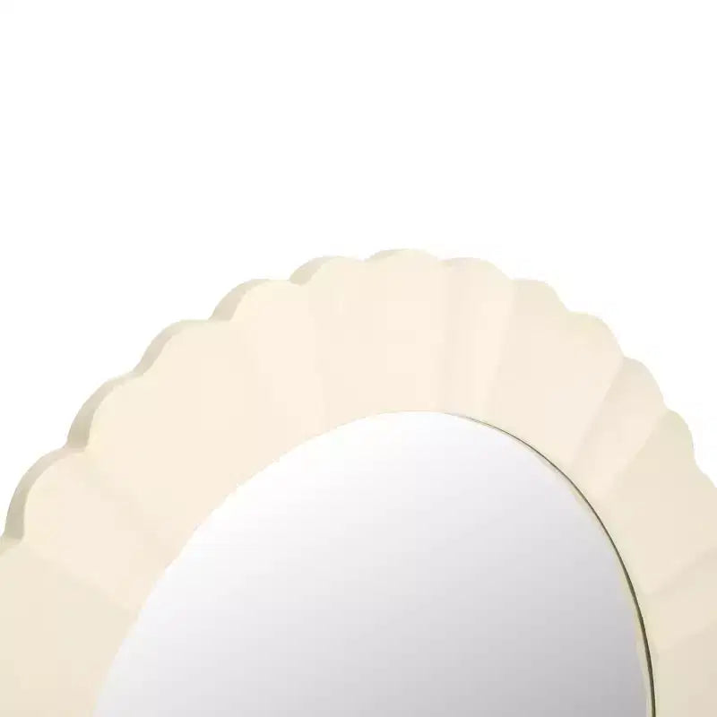 36" Yuvarlak Dalgalı Duvar Aynası, Beyaz MDF Çerçeve, Kurulum Gerektirmez