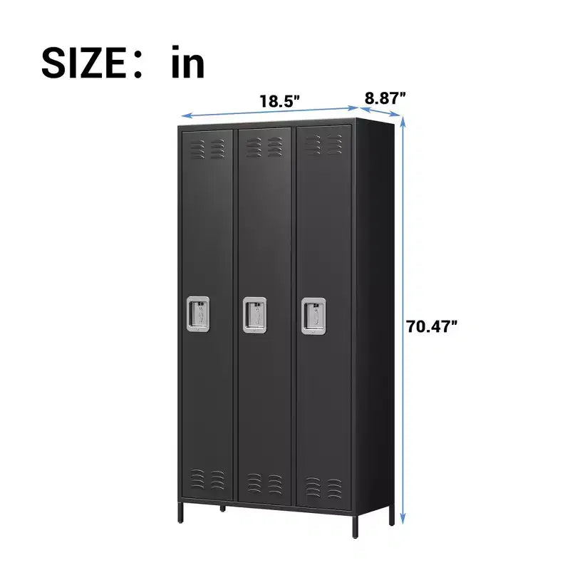 72" Endüstriyel 3 Kapılı Çelik Dolap, 6 Raf, 9 Askı ve Anahtarlı Kilitler