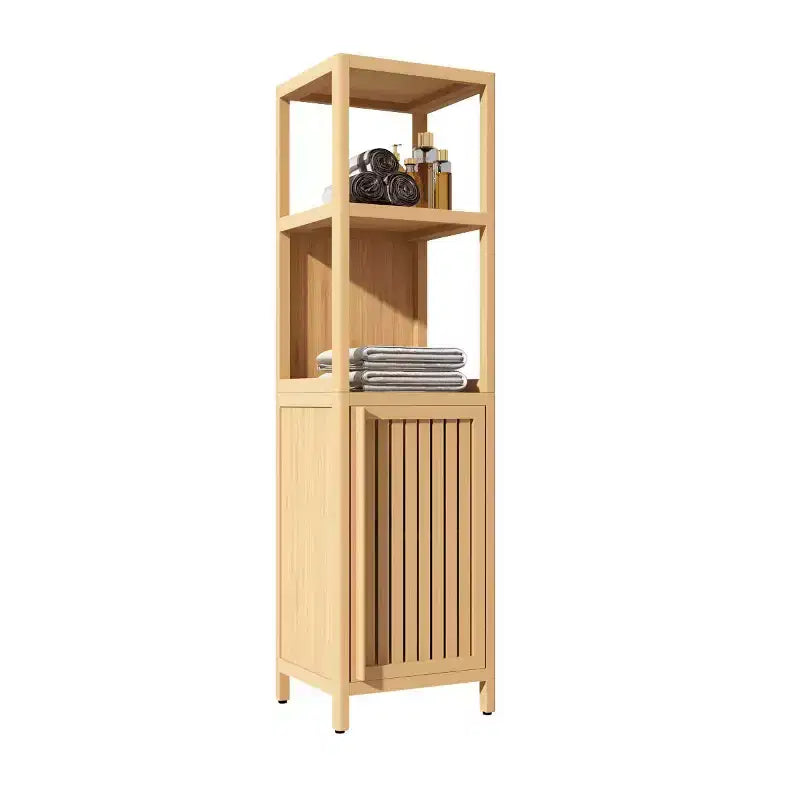 Bambu Ayakta Durabilen Banyo Depolama Dolabı, 2 Raf ve 1 Kapaklı