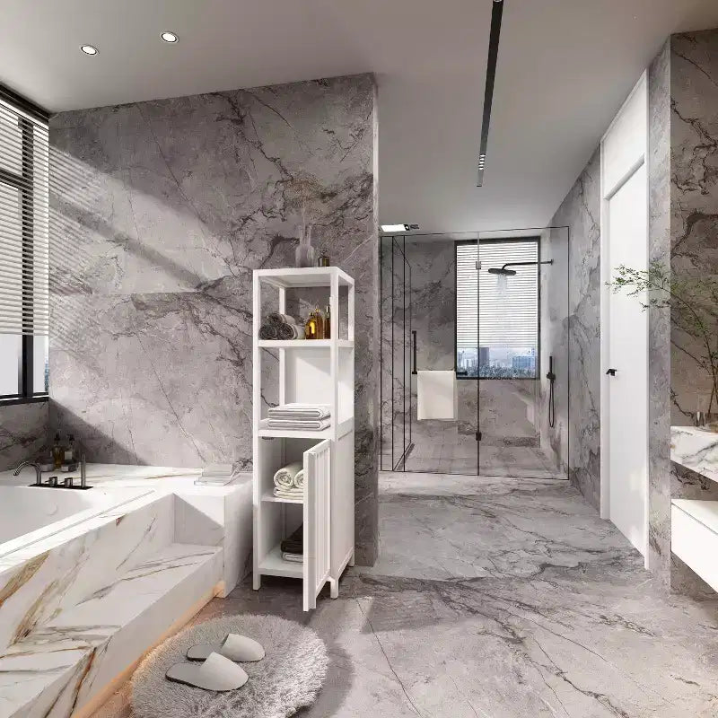 Bambu Ayakta Durabilen Banyo Depolama Dolabı, 2 Raf ve 1 Kapaklı