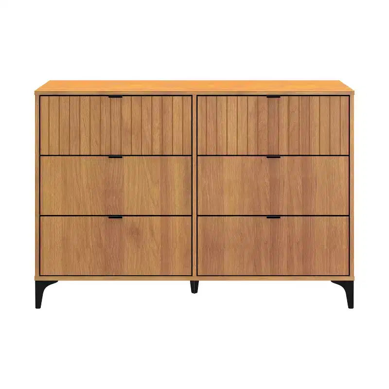 6-Schubladen Kommode mit ineinandergreifendem Design, Amber Walnuss-Finish, Schlafzimmeraufbewahrung
