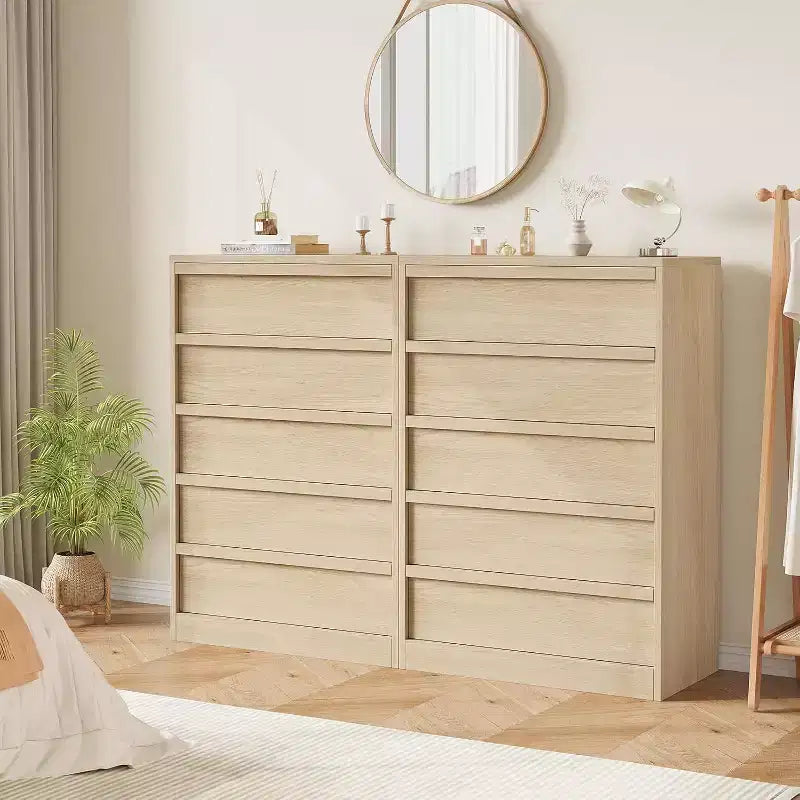 22" Geniş Çekmeceli ve Açık Raflı Komodin, Gri Ahşap Yatak Yanı Masası