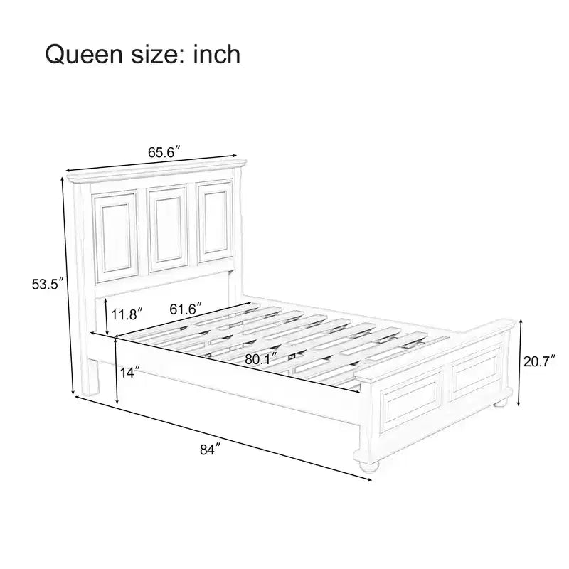 Queen-Bettgestell, Vintage Kiefernholz mit dekorativem Kopf- & Fußteil