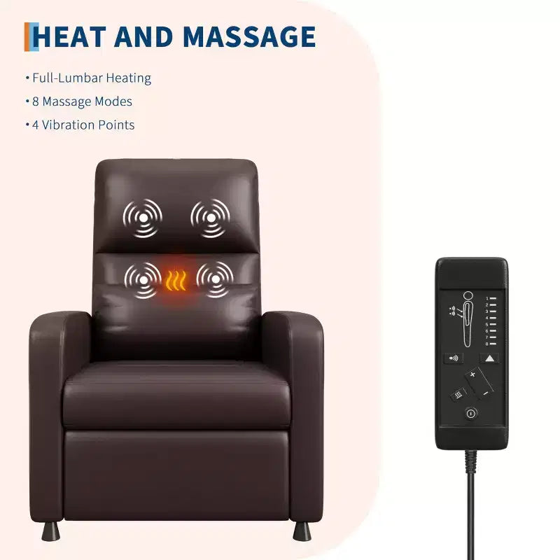 Elektrikli Isıtmalı ve Masajlı Güçlü Reclinır Koltuk, Ayarlanabilir Ergonomik PU Deri Tekli Kanepe, Yüksek Sırt, Yastıklı Oturma Yeri, Ev Sinema Koltuğu