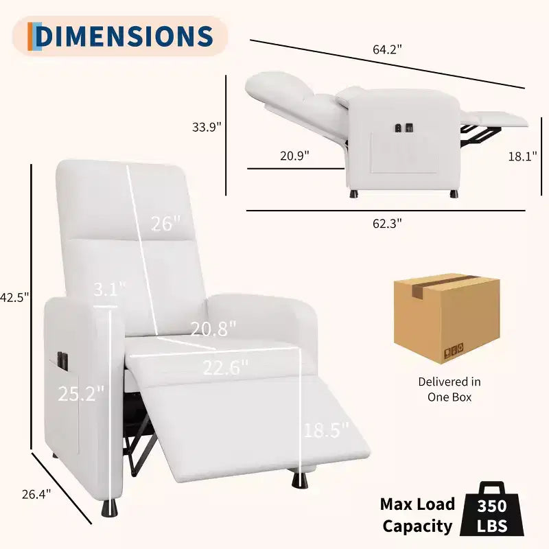 Elektrikli Isıtmalı ve Masajlı Güçlü Reclinır Koltuk, Ayarlanabilir Ergonomik PU Deri Tekli Kanepe, Yüksek Sırt, Yastıklı Oturma Yeri, Ev Sinema Koltuğu
