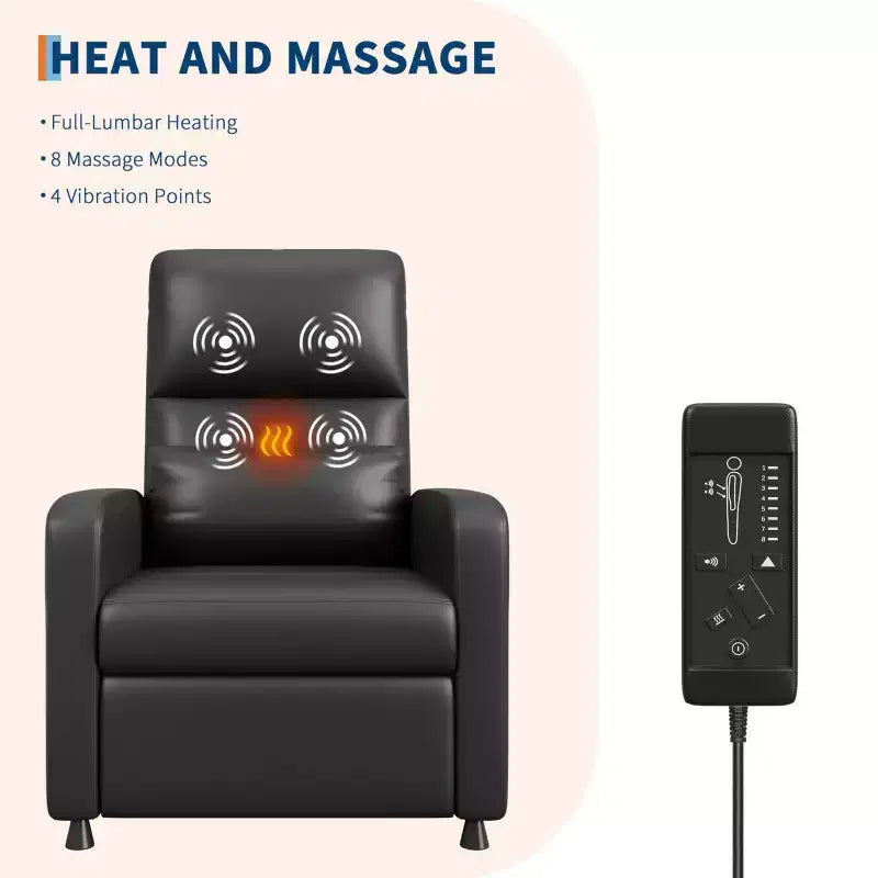 Elektrikli Isıtmalı ve Masajlı Güçlü Reclinır Koltuk, Ayarlanabilir Ergonomik PU Deri Tekli Kanepe, Yüksek Sırt, Yastıklı Oturma Yeri, Ev Sinema Koltuğu