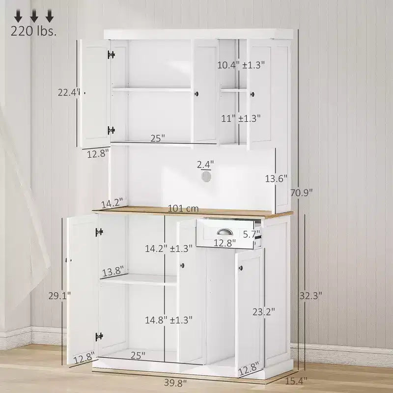 71 Büfe ve Üst Dolap, Modern Çiftlik Evi Mutfak Kiler Depolama Dolabı, Mikrodalga Fırın Tezgahı, Çekmece ve Dolap