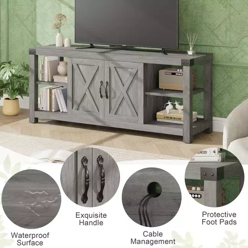 65" Kadar TV için Çiftlik Evi Tarzı Ahşap TV Dolabı, Ayarlanabilir Raflar ve 2 Dolap