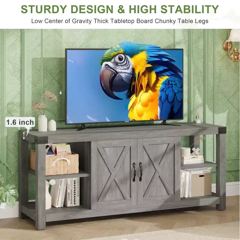 65" Kadar TV için Çiftlik Evi Tarzı Ahşap TV Dolabı, Ayarlanabilir Raflar ve 2 Dolap