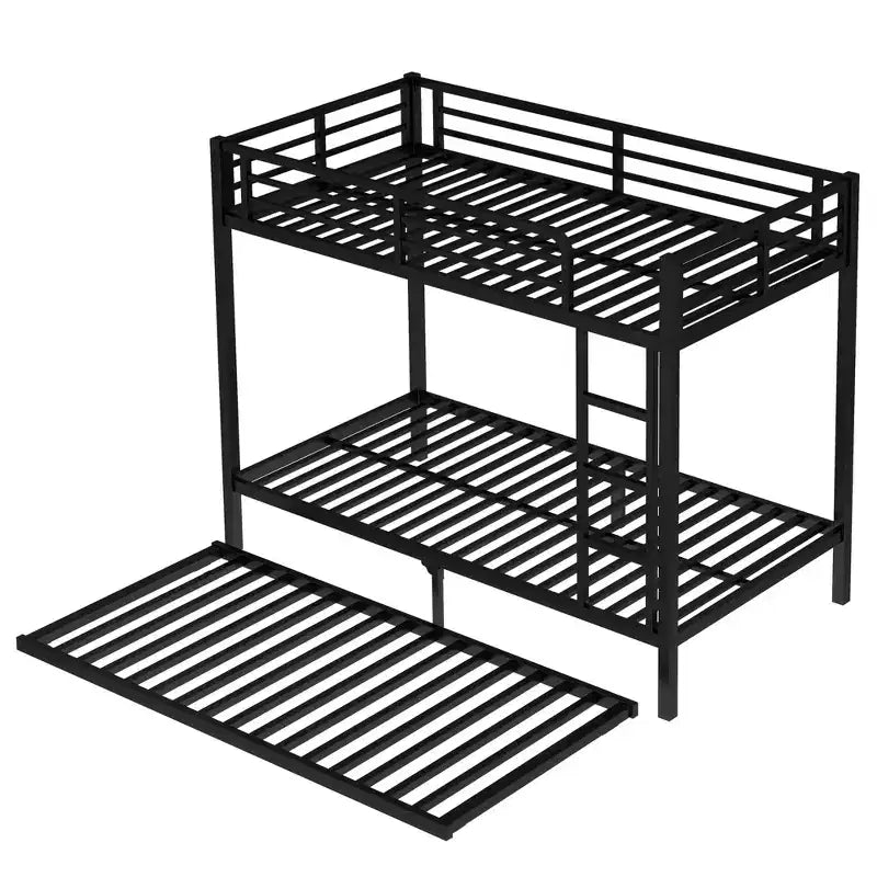 Twin XL über Twin XL Metall-Etagenbett mit Ausziehbett, Schutzgeländern & geräuschfrei, Schwarz