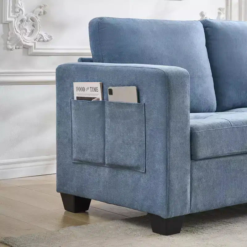 89" Modern Rahat Kanepe, Çıkarılabilir Başlıklar ve Yan Cepler, Chenille Kumaş