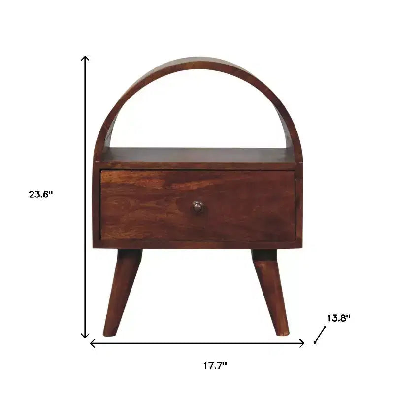 24" Kestane Masif Ahşap Oval Üst Komodin, Tek Çekmeceli