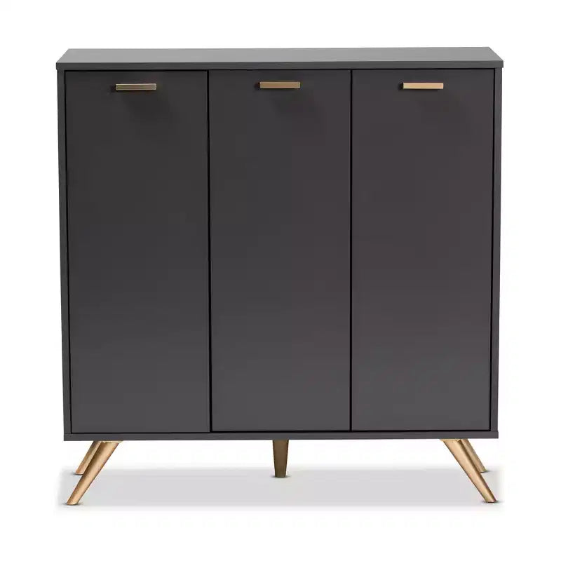 3-türiger Flurschrank mit 4 Regalen, dunkelgrau & gold, moderner Organizer