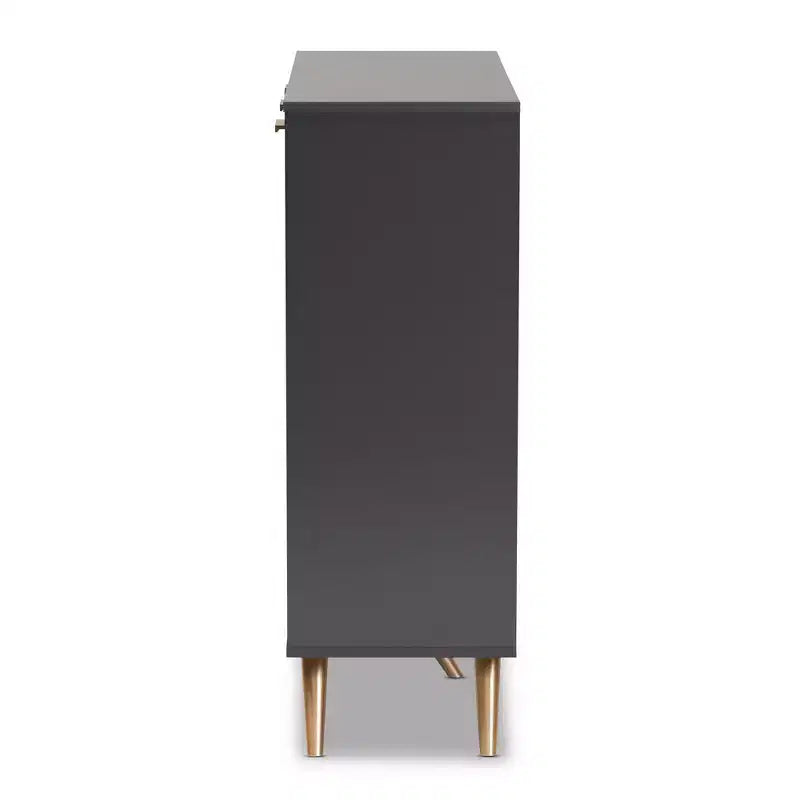3-türiger Flurschrank mit 4 Regalen, dunkelgrau & gold, moderner Organizer