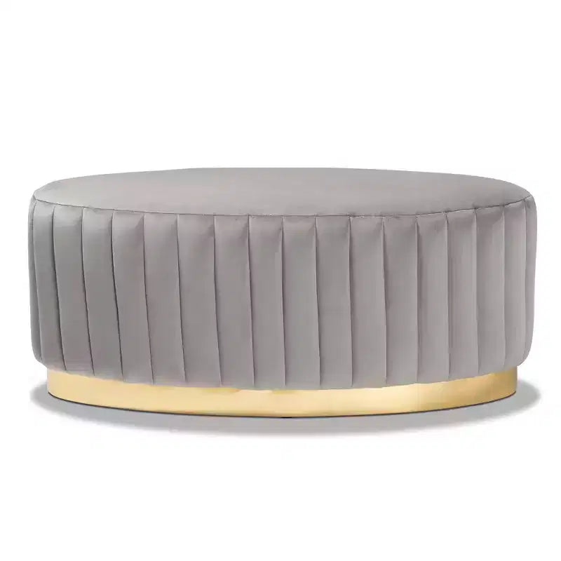 Pouf imbottito in velluto e pelle PU con gambe dorate, poggiapiedi decorativo