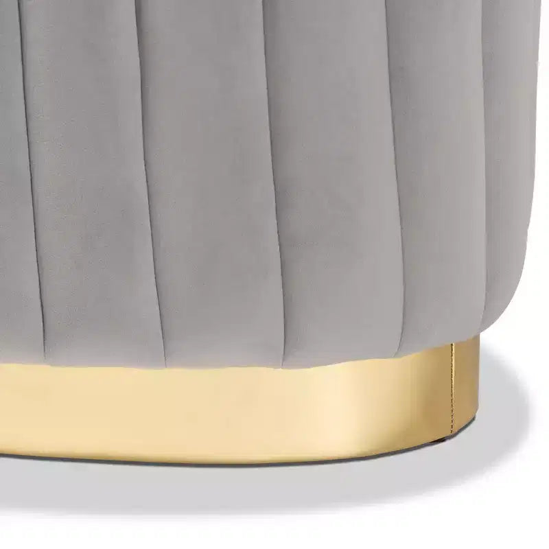 Pouf imbottito in velluto e pelle PU con gambe dorate, poggiapiedi decorativo