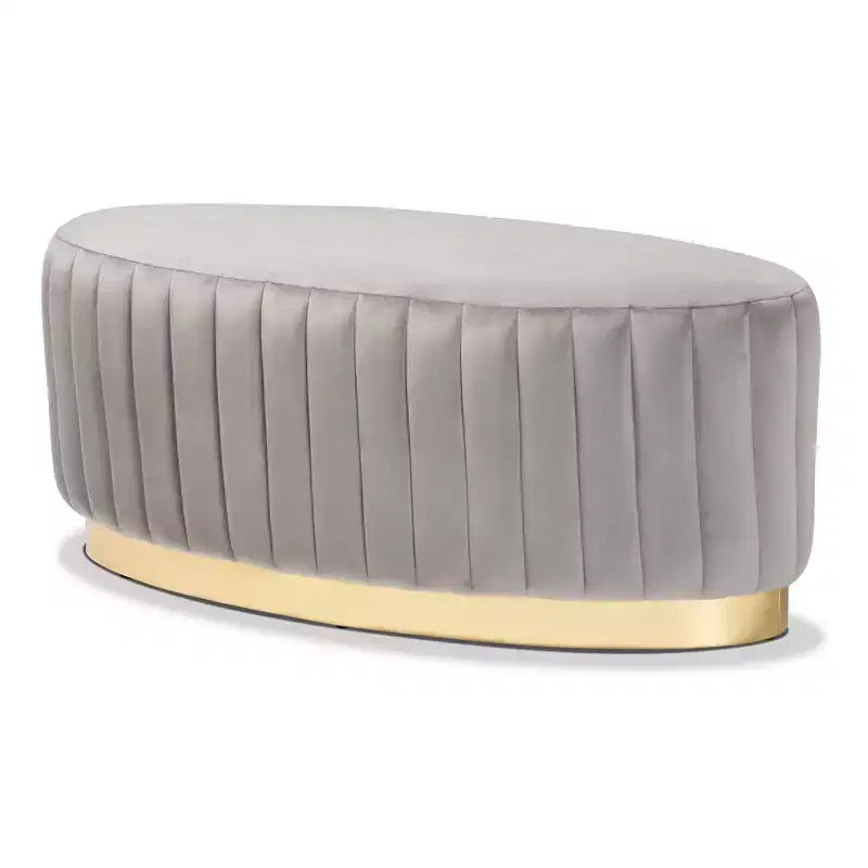 Pouf imbottito in velluto e pelle PU con gambe dorate, poggiapiedi decorativo
