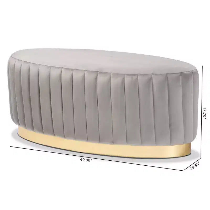 Pouf imbottito in velluto e pelle PU con gambe dorate, poggiapiedi decorativo