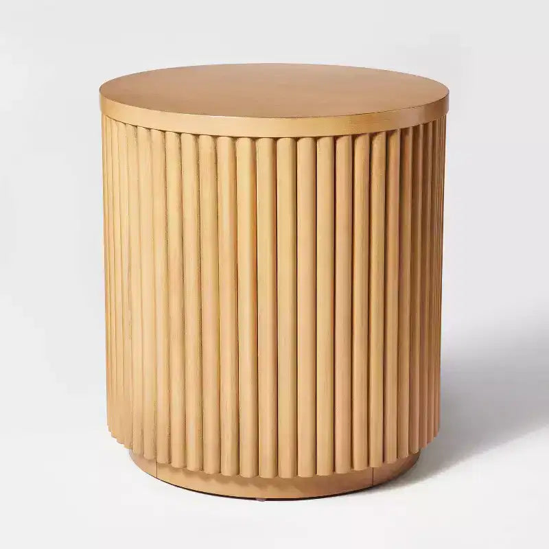 Doğal Ahşap Çubuk Yan Sehpa, Tam Montajlı, Modern Minimalist Vurgu