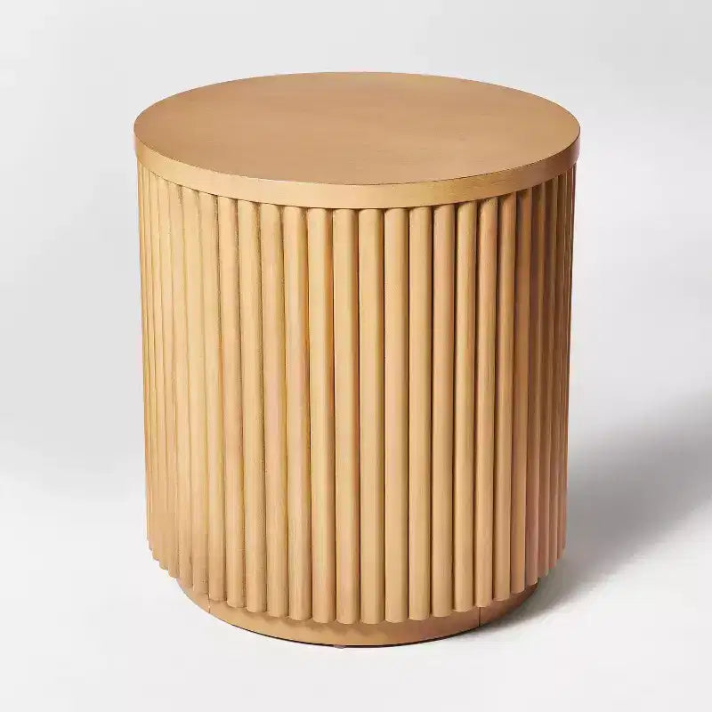 Doğal Ahşap Çubuk Yan Sehpa, Tam Montajlı, Modern Minimalist Vurgu
