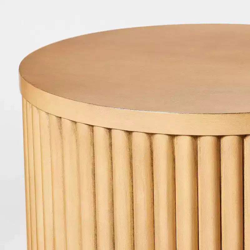 Doğal Ahşap Çubuk Yan Sehpa, Tam Montajlı, Modern Minimalist Vurgu