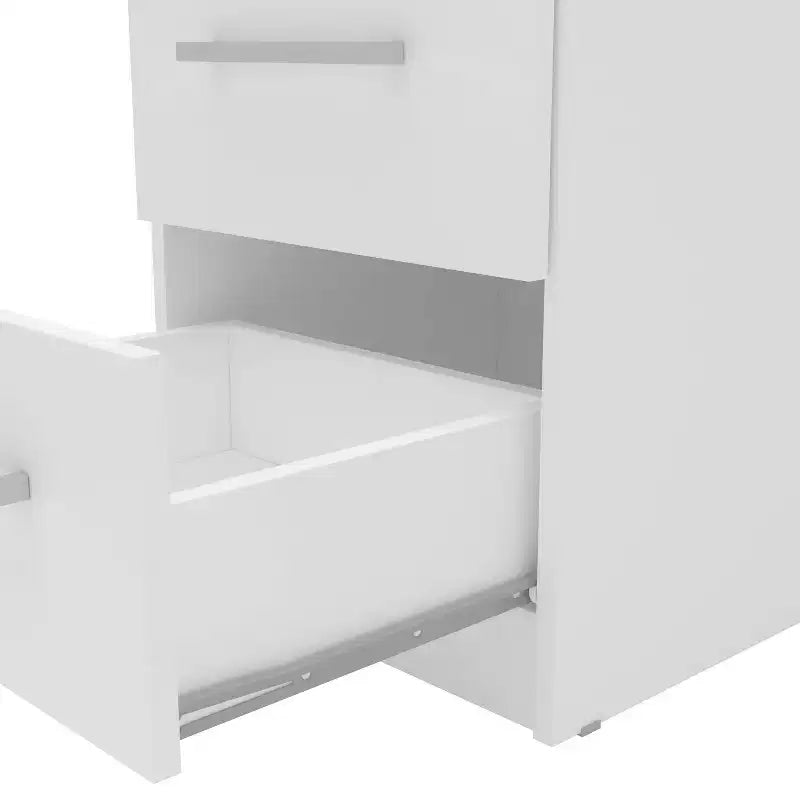 2-Schubladen Nachttisch, weiße Melaminoberfläche, kompakter Beistelltisch, 20"H