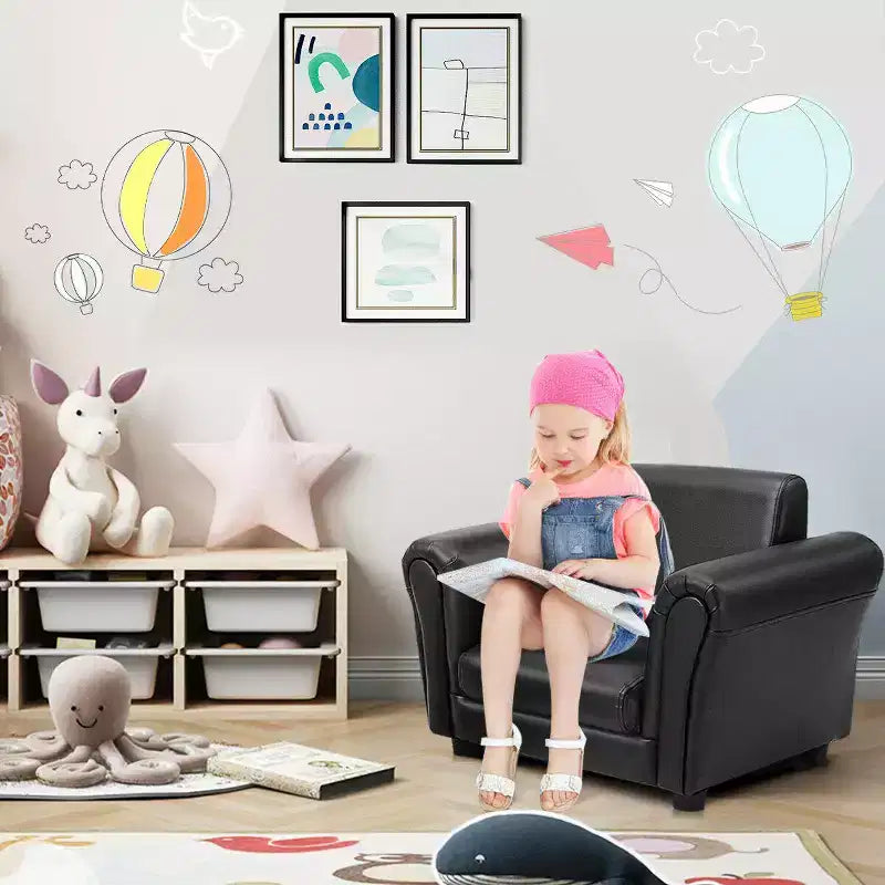 Kinder Sofa Armlehnenstuhl mit Hocker, Kindersofa für Kleinkinder, Schwarz