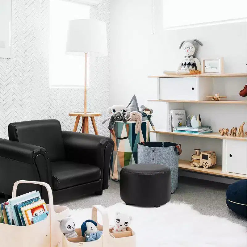 Kinder Sofa Armlehnenstuhl mit Hocker, Kindersofa für Kleinkinder, Schwarz