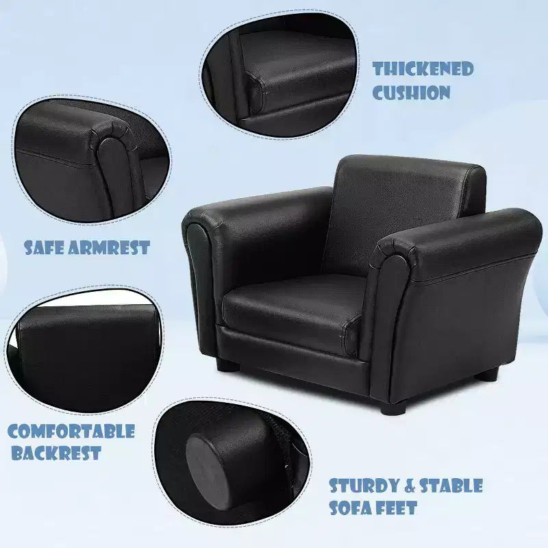 Kinder Sofa Armlehnenstuhl mit Hocker, Kindersofa für Kleinkinder, Schwarz
