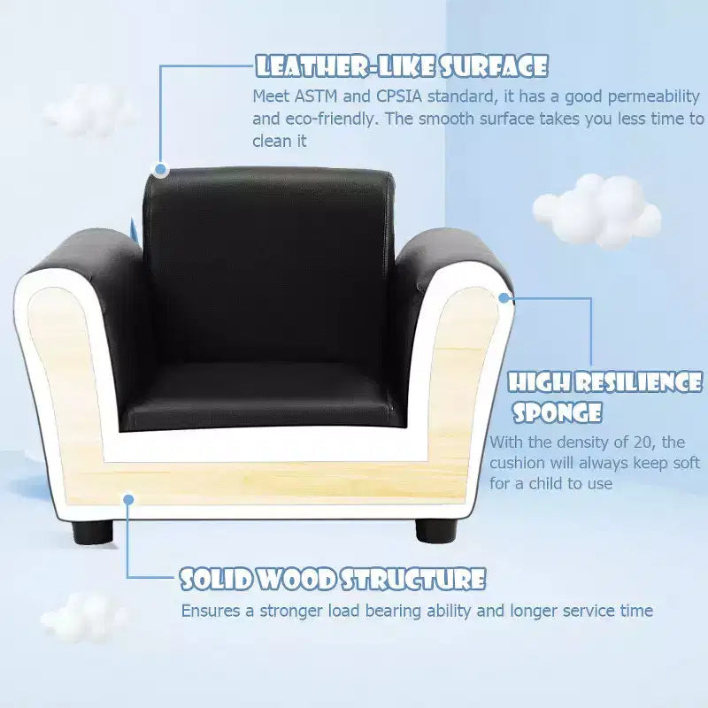 Kinder Sofa Armlehnenstuhl mit Hocker, Kindersofa für Kleinkinder, Schwarz