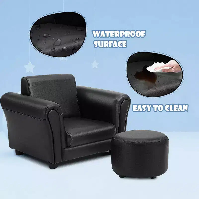 Kinder Sofa Armlehnenstuhl mit Hocker, Kindersofa für Kleinkinder, Schwarz